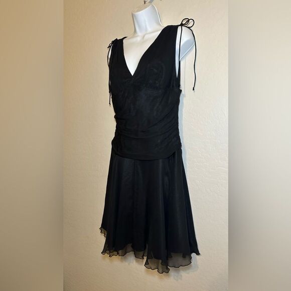 VTG Y2K Express Black Silk Mini Party Dress whimsygoth Goth Fairycore 2000’s 8 - Picture 4 of 10